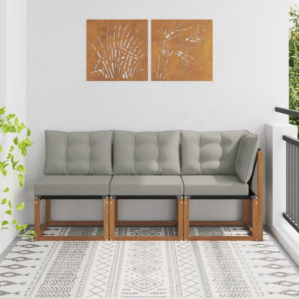 vidaXL Outdoor Mittel- und Ecksofa mit Kissen 3 Stück Natur 900618