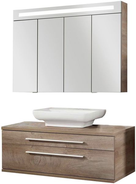 Fackelmann STANFORD Badmöbel Set 3-teilig,110 cm breit, Braun, Keramikbecken + Spiegelschrank