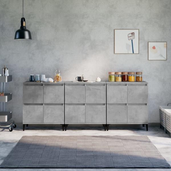 vidaXL Sideboards 3 Stk. Betongrau 60x35x70 cm Holzwerkstoff 3185779