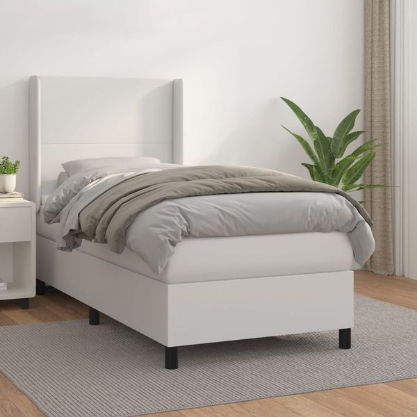 vidaXL Boxspringbett mit Matratze Weiß 90x200 cm Kunstleder 3132358