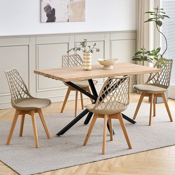 GrandCA HOME Esszimmerstuhl Moderner Küchenstuhl, Atmungsaktive Netzrückenlehne (6 St), mit Beine aus Buchenholz, Khaki