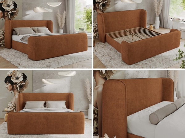 Polsterbett mit Lattenrost, Doppelbett für Schlafzimmer, Gepolstertes Kopfteil, Pocket matratze Härtegrad H3/H4 - EMORA DUO - 120 x 200 cm - Orange Struktur - VIRE - LUX Bild 2