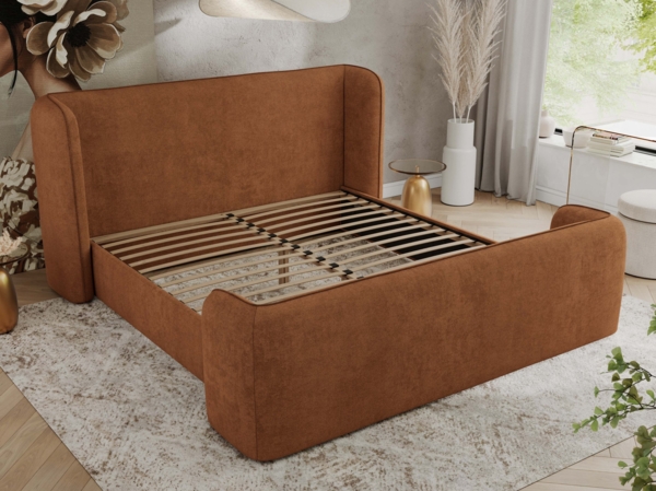 Polsterbett mit Lattenrost, Doppelbett für Schlafzimmer, Gepolstertes Kopfteil, Pocket matratze Härtegrad H3/H4 - EMORA DUO - 120 x 200 cm - Orange Struktur - VIRE - LUX Bild 3