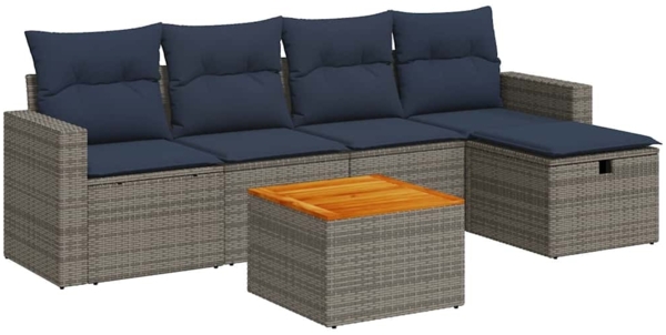 vidaXL 6-tlg. Garten-Sofagarnitur mit Kissen Grau Poly Rattan 3325785