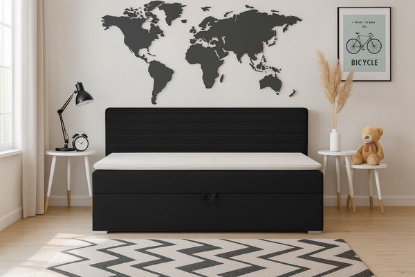 Deine Möbel 24 Boxspringbett MATI Daybett Tagesbett Schlafsofa Couch Jugendsofa Stauraumbett (mit Schlaffunktion Bettkasten Einzelbett Polsterbett Matratze H3 H4, 3-St, mit Schlaffunktion und Bettkasten Stauraumbett Jugendsofa), 90x200 100x200 Schwarz ...