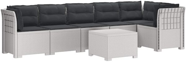 vidaXL 6-Sitzer Garten Sofa mit Kissen Rattan Look PP Weiß 3444131