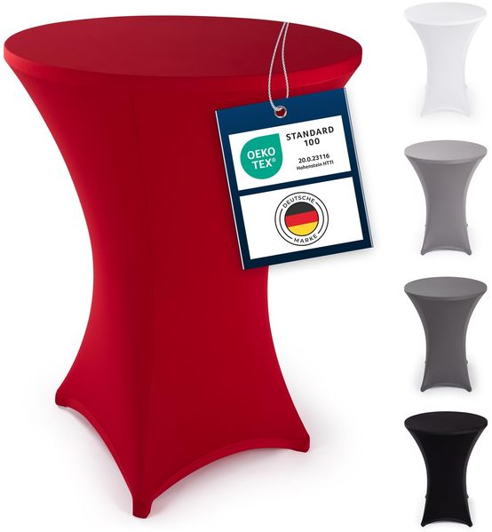Blumtal Stretch Stehtisch Hussen Bügelfrei - Oeko -TEX zertifizierte Tischhussen für Stehtische Ø 80 – 85 cm - Verstärkung im Fußbereich - waschmaschinengeeignet - Rot