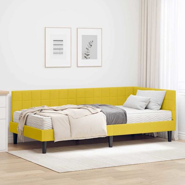 vidaXL Eckbettgestell mit Matratze mit Kopfteil 2 pcs Gelb Samt 3393984