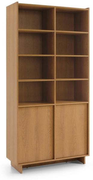 MOEBLO Bücherregal LILIE R98, in Eiche Caramel – hohes Standregal & Bücherregal mit offenen Fächern, 2 Türen und viel Stauraum im modernen Design, Bücherregal für das Büro Bücherregal für Dokumente Wohnbereich Wohnzimmer, (BxHxT): 98 x 201 x 39 cm