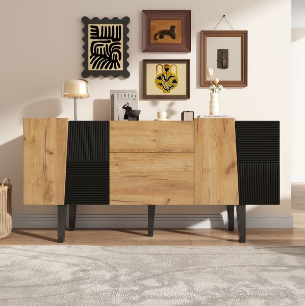Sideboard 140 x 40 x 70 cm in Eichenoptik mit 2 Schubladen, 4 Türen und höhenverstellbaren Fächern