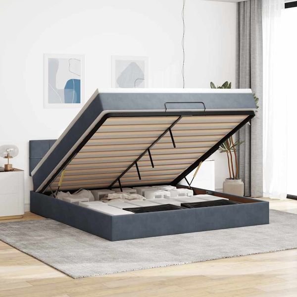 vidaXL Ottoman-Bett mit Matratze & LEDs Dunkelgrau 160x200 cm Samt 3312633