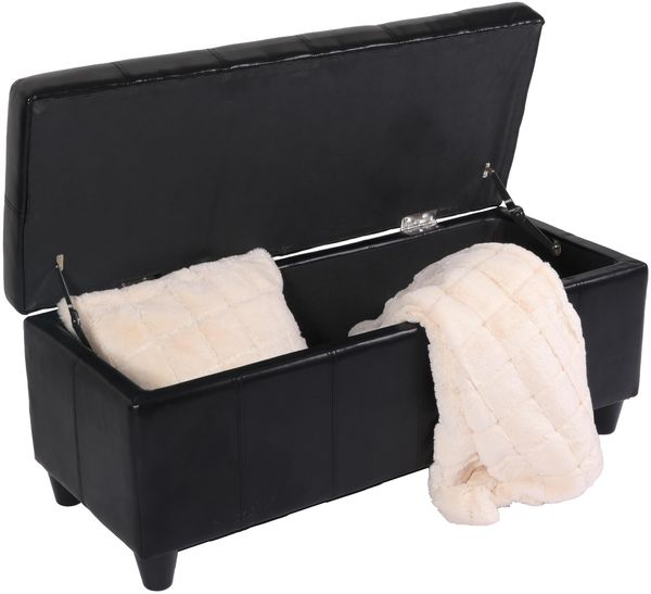 Bank Sitzbank MIT Aufbewahrung Kriens Leder + Kunstleder 112x45x45cm FSC®-zertifiziert ~ schwarz