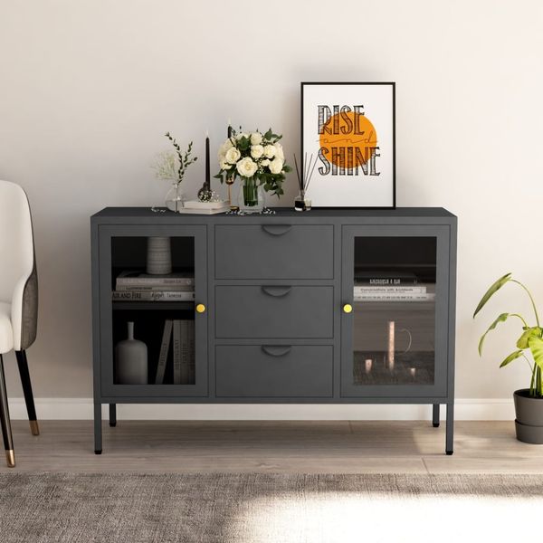 vidaXL Sideboard Anthrazit 105x35x70 cm Stahl und Hartglas 336078