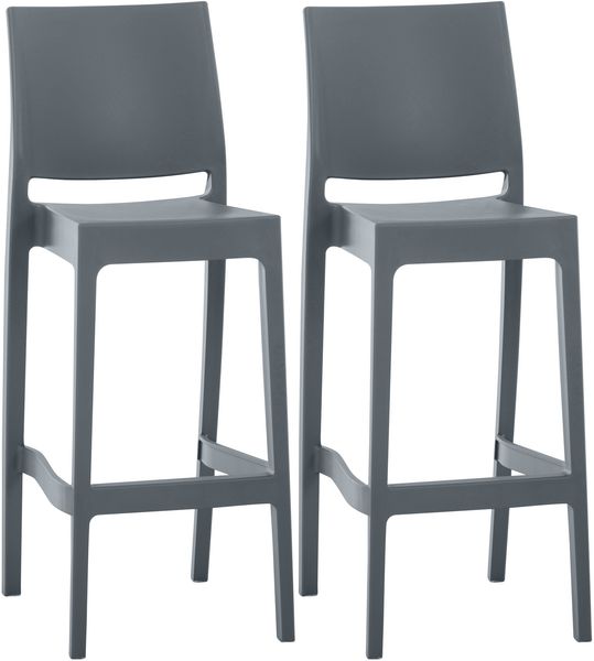 Barhocker 2er Set MIAMI - Dunkelgrau, Kunststoff Barhocker mit Lehne Barstuhl Tresenhocker Tresenstuhl Kneipenhocker Kneipenstuhl