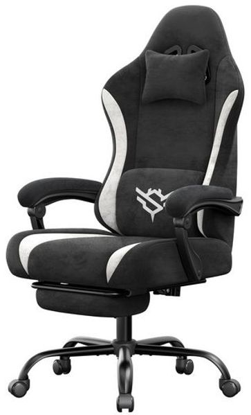SONGMICS Gaming Stuhl, Ergonomischer PC Stuhl aus Polyester mit Fußstütze und 135° Neigung, 70 x 70 x (120-130) cm, Schwarz