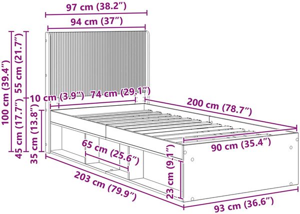 vidaXL Bettgestell mit Stauraum und Kopfteil Geräucherte Eiche 3413897 Bild 10
