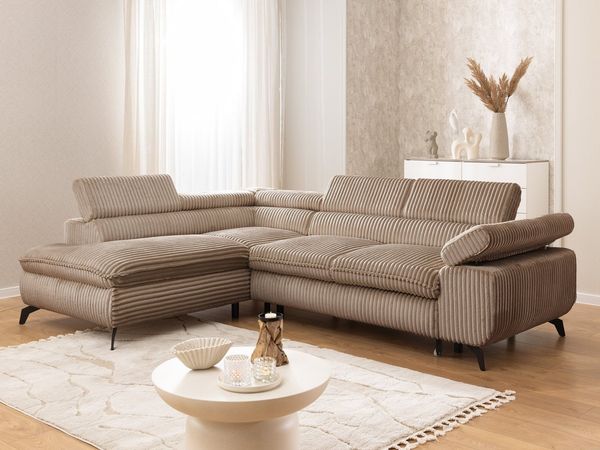 S-Style Möbel Ecksofa Bonnie mit Schlaffunktion Bettkasten und Kopfteilverstellung, mit Wellenfederung, Cord-Stoff