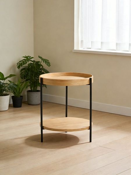 NJLyuhome Couchtisch Wohnzimmertisch – Moderner 2-Etagen Beistelltisch rund, Metallgestell (1-St), platzsparender Nachttisch für Wohnzimmer & Schlafzimmer