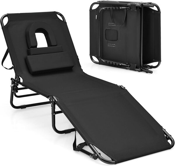 KOMFOTTEU Gartenliege Sonnenliege Strandliege klappbar, mit Gesichtsöffnung & abnehmbaren Kissen, bis150kg Bild 5