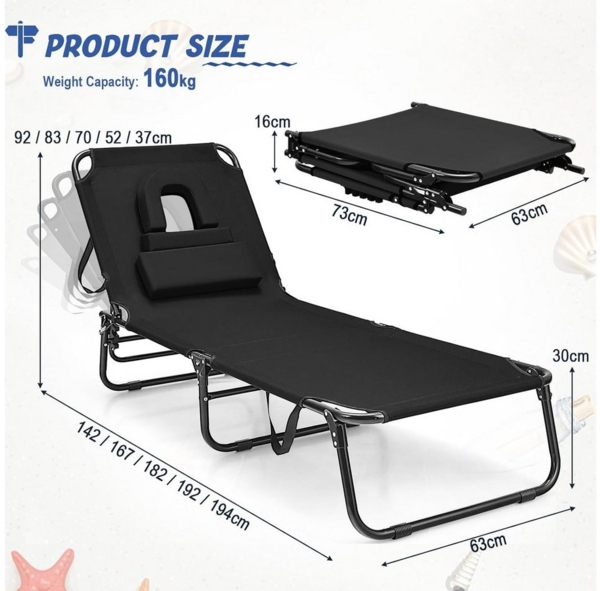 KOMFOTTEU Gartenliege Sonnenliege Strandliege klappbar, mit Gesichtsöffnung & abnehmbaren Kissen, bis150kg Bild 2