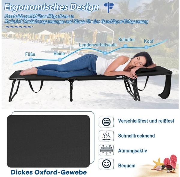 KOMFOTTEU Gartenliege Sonnenliege Strandliege klappbar, mit Gesichtsöffnung & abnehmbaren Kissen, bis150kg Bild 3