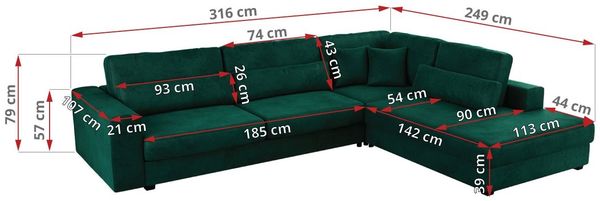 Freistehendes Ecksofa mit lose Kissen, L-form - SAVONA - rechts - Dunkelgrün Velours Bild 7