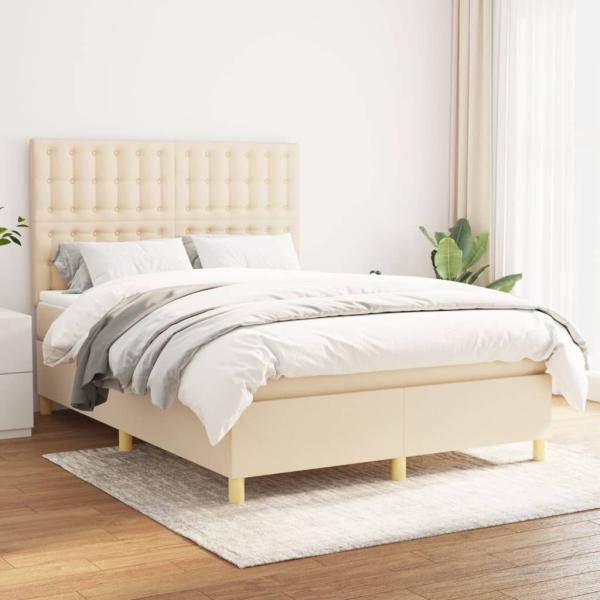 vidaXL Boxspringbett mit Matratze Creme 140x190 cm Stoff 3142654