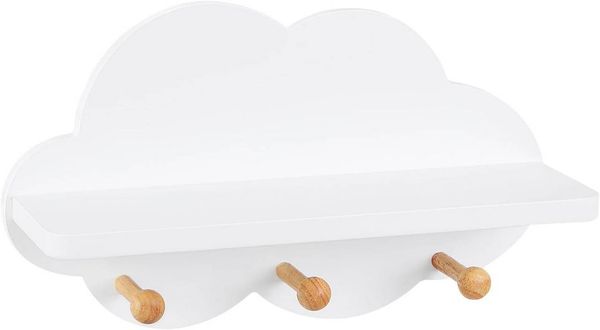Woltu Wandregal, 1-tlg, Kinder Wolkenregal mit Haken, weiß