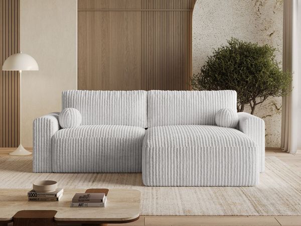 GRAINGOLD Ecksofa Aurora L, Couch L-Form mit Wellenfeder, Bettkasten, Losen Kissen, Cord-Stoff, Grau