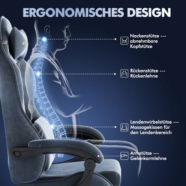 Ferghana Gaming-Stuhl Racing PC Stuhl Verstellbar mit Kopf-,Lendenkissen, Fußstütze (Rückenlehne 90°-125), Ergonomisch, atmungsaktiv Gaming Chair