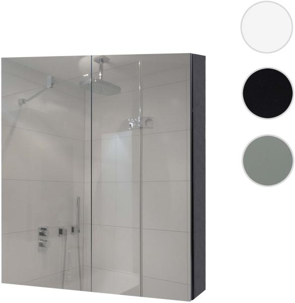 Spiegelschrank HWC-B19b, Badschrank Hängeschrank, 2 Regalböden hochglanz MVG-zertifiziert 70x60x16cm ~ schwarz Bild 9