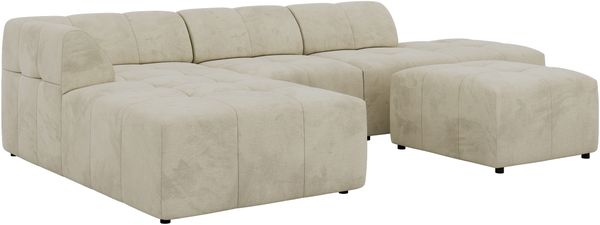 Modulares Ecksofa mit Hocker GRIDA 4M L Wohnlandschaft, Wellenfedern, gesteppte Sitzfläche, Wohnzimmer Sofa L-form - Beige Velvet - Links Bild 5