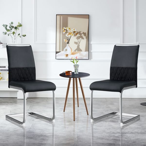 2er Set Ergonomischer Akzentstuhl Kunstleder Leinen, Küchenstuhl, Esszimmerstuhl, komfortabel, pflegeleicht, stabil,Schwarz