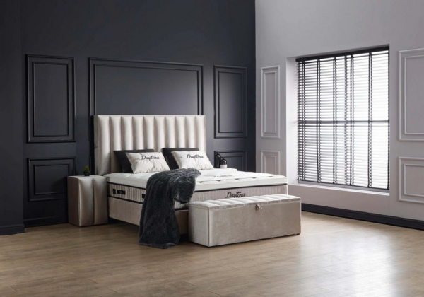 abc bedding Boxspringbett DAYTONA Voll-orthopädisches Komfortbett mit Samt in Silber Beige (inkl. Matratze & Topper), Funktionsbett mit Bettkasten, inkl. Bettbank & 2 Nachttischen Bild 2