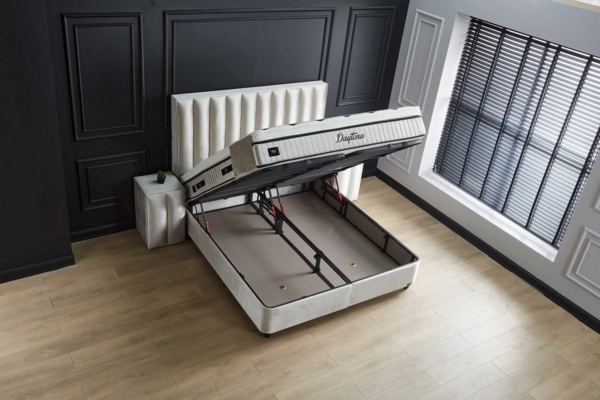 abc bedding Boxspringbett DAYTONA Voll-orthopädisches Komfortbett mit Samt in Silber Beige (inkl. Matratze & Topper), Funktionsbett mit Bettkasten, inkl. Bettbank & 2 Nachttischen Bild 3