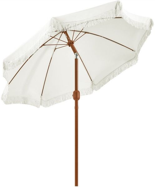 Yaheetech Sonnenschirm ∅215/242cm, Gartenschirm mit Quasten & Kurbelsystem für Außenbereich, Neigbar