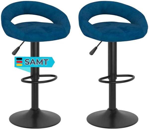 Barhocker KALSII höhenverstellbar 2er Set Blau Samt | Barstühle drehbar Küchenhocker Thekenhocker für Küche Hausbar