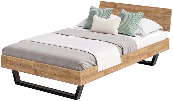 skølm 'Alver' Bett 120x200 cm, Bettgestell, natur geölt, Massivholzbett aus Eiche mit Metallkufen, Doppelbett mit durchgehendem Bettkopf Bild 9