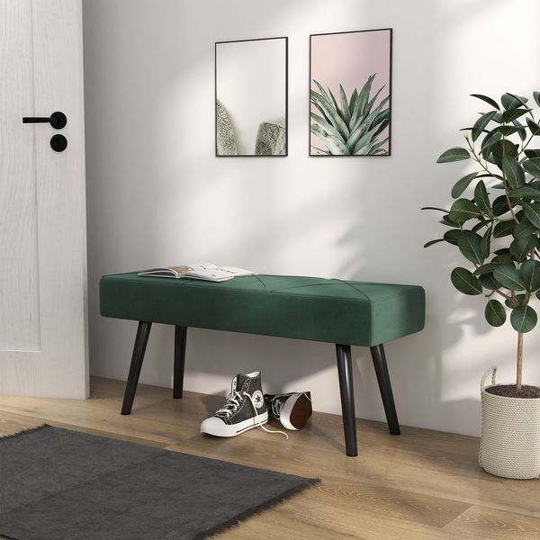 Gepolsterte Bettbank in Samtoptik, Sitzbank mit Stahlbeinen für Schlafzimmer und Flur,100 cm