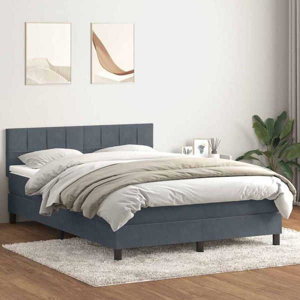 vidaXL Boxspringbett mit Matratze Dunkelgrau 160x210 cm Samt 3316216