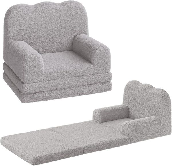 GarveeMore Kindersofa 2-in-1 Schlafsofa Sofabett Klappsofa für Kinder aus Teddystoff