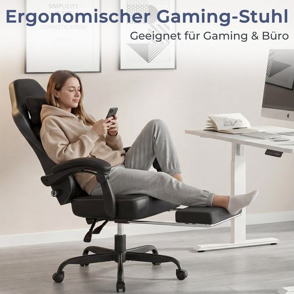 HOMALL Gaming-Stuhl mit Federkern,Atmungsaktiver Stoff, Komfort für Büro & Gaming, gaming stuhl mit Fußstütze,breites & dickes Sitzpolster