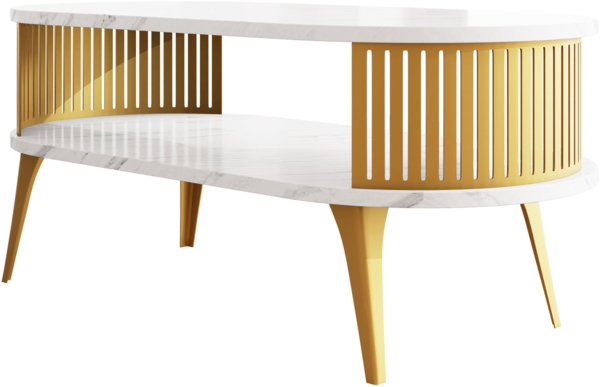 Couchtisch Rajkon Oval Gold (Farbe: Gold / Bianco Marmor)