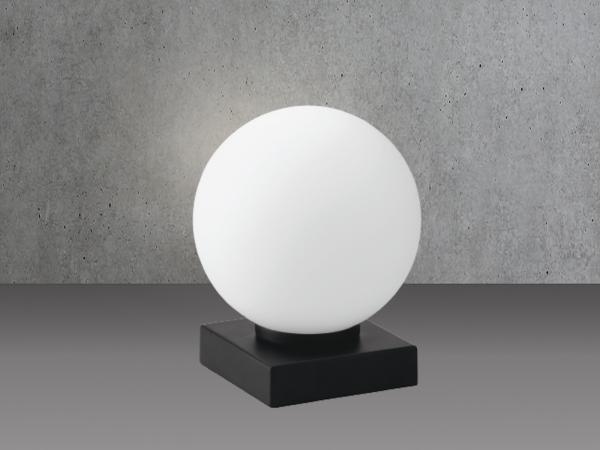 Kleine LED Tischleuchte Sockel Schwarz - Kugel Opalglas Weiß Ø17cm