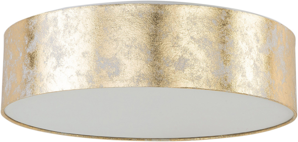 'Rena' Deckenleuchte Gold Stoffschirm rund flach ø45 cm Trommelform Moderne Deckenlampe