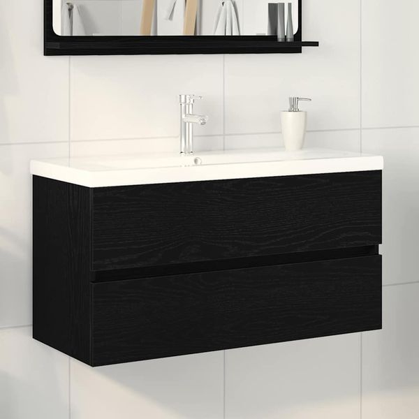 vidaXL Waschbeckenschrank Schwarz Eichen-Optik 90 x 39 x 62 cm 3333146