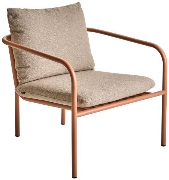 Gartensessel Bendt mit Kissen aus Aluminium und Teddy-Olefin, skandinavischer Stil, Peach Beige, Outdoor geeignet