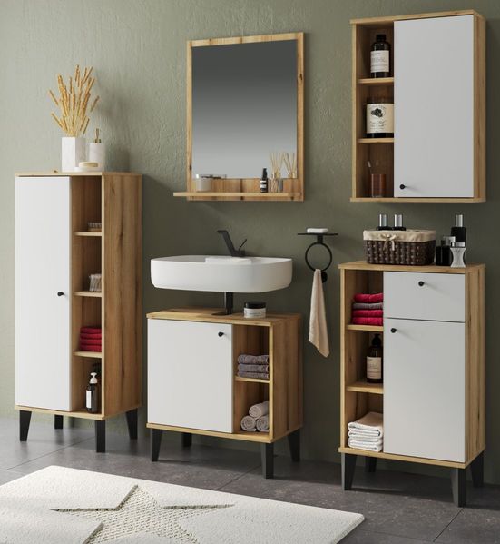 Badmöbel Set 5-teilig Torsby in weiß und Eiche 180 cm