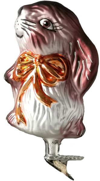Helmut Hasen Mann orange Schleife 10cm Schatzhauser - Lauschaer Glaskunst, Thüringer Weihnachtsschmuck