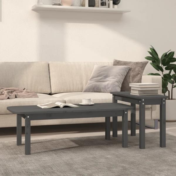 vidaXL 2-tlg. Couchtisch-Set Grau Massivholz Kiefer 822364